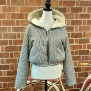 Black And White Plaid Zip Up Cropped Checkered Type Design Hooded Jacket 🏁🌷